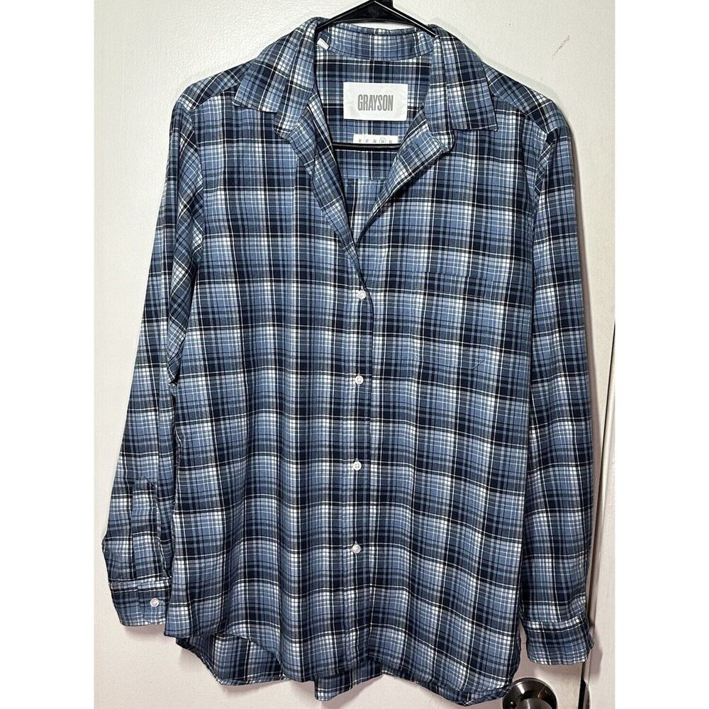 Grayson The Hero Women's Large 04 Blue Plaid Button Up Long Sleeves Shirt Cotton